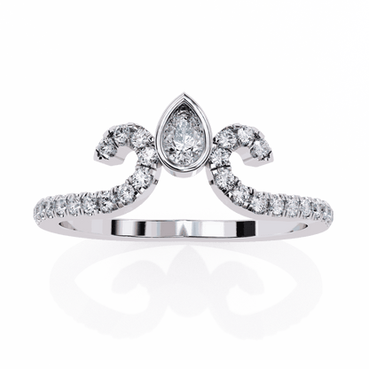 Pear Cut Lab Grown Diamond Vintage Engagement Ring with Tiara Scroll Crown