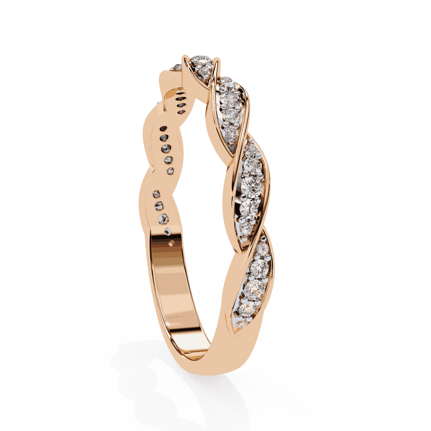 Round Cut Lab Grown Diamond Pave Engagement Ring with Twisted Infinity Braid Band