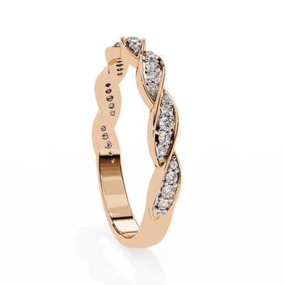 Round Cut Lab Grown Diamond Pave Engagement Ring with Twisted Infinity Braid Band