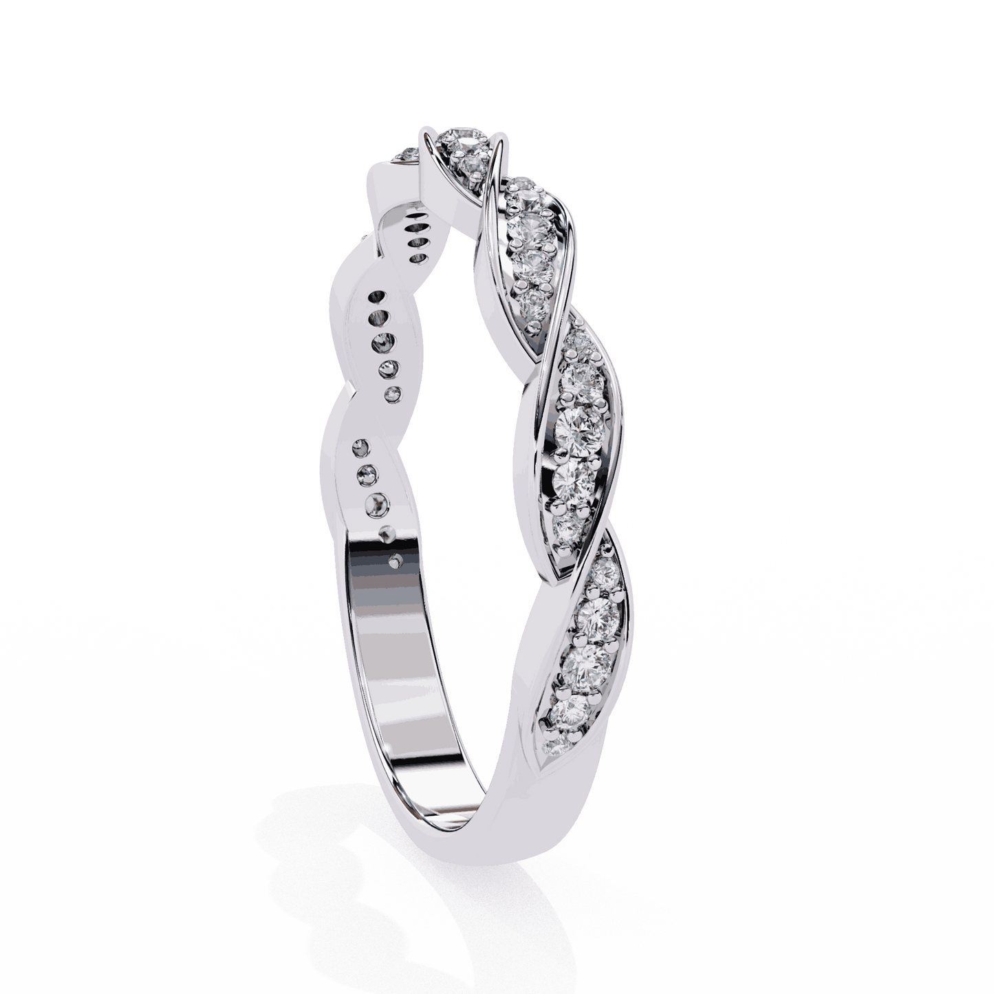 Round Cut Lab Grown Diamond Pave Engagement Ring with Twisted Infinity Braid Band