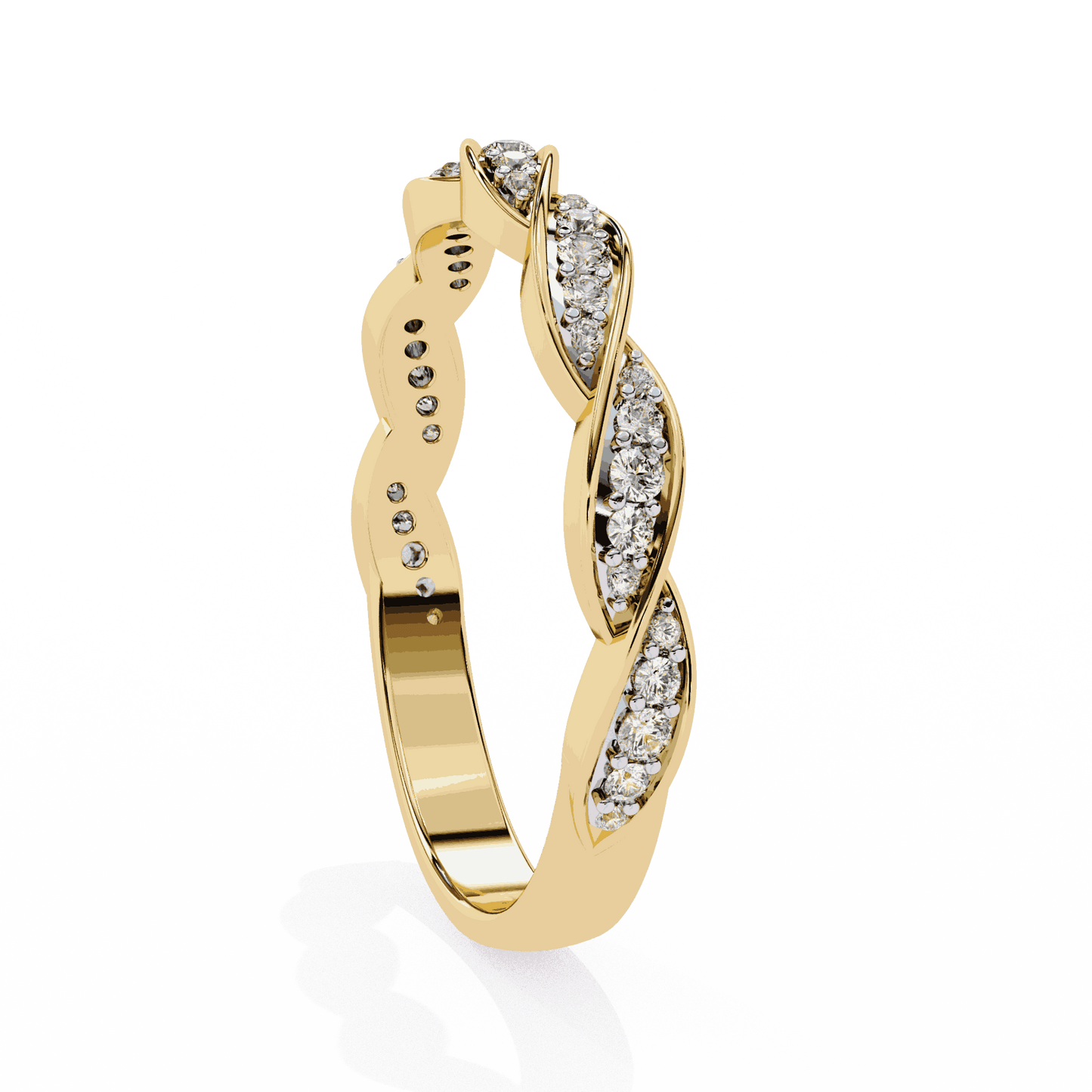 Round Cut Lab Grown Diamond Pave Engagement Ring with Twisted Infinity Braid Band