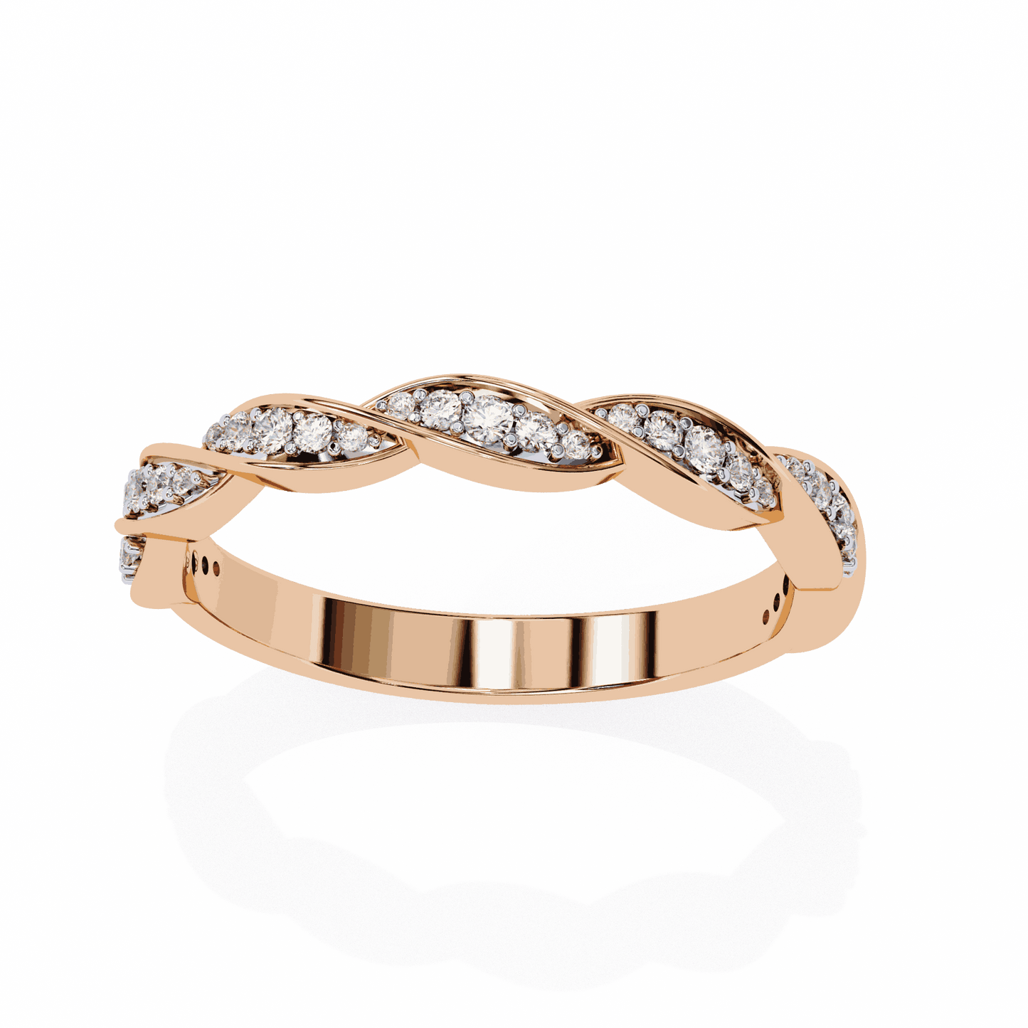 Round Cut Lab Grown Diamond Pave Engagement Ring with Twisted Infinity Braid Band