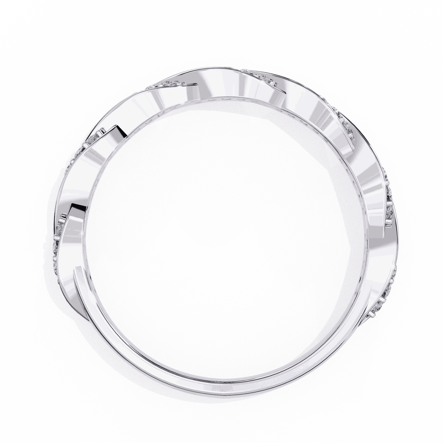 Round Cut Lab Grown Diamond Pave Engagement Ring with Twisted Infinity Braid Band