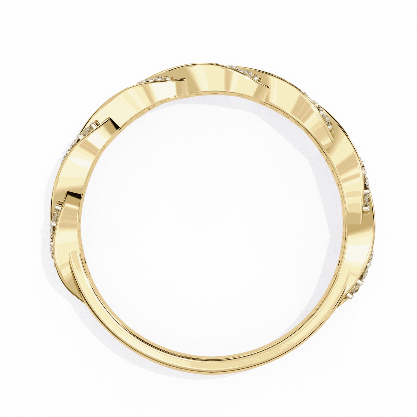 Round Cut Lab Grown Diamond Pave Engagement Ring with Twisted Infinity Braid Band