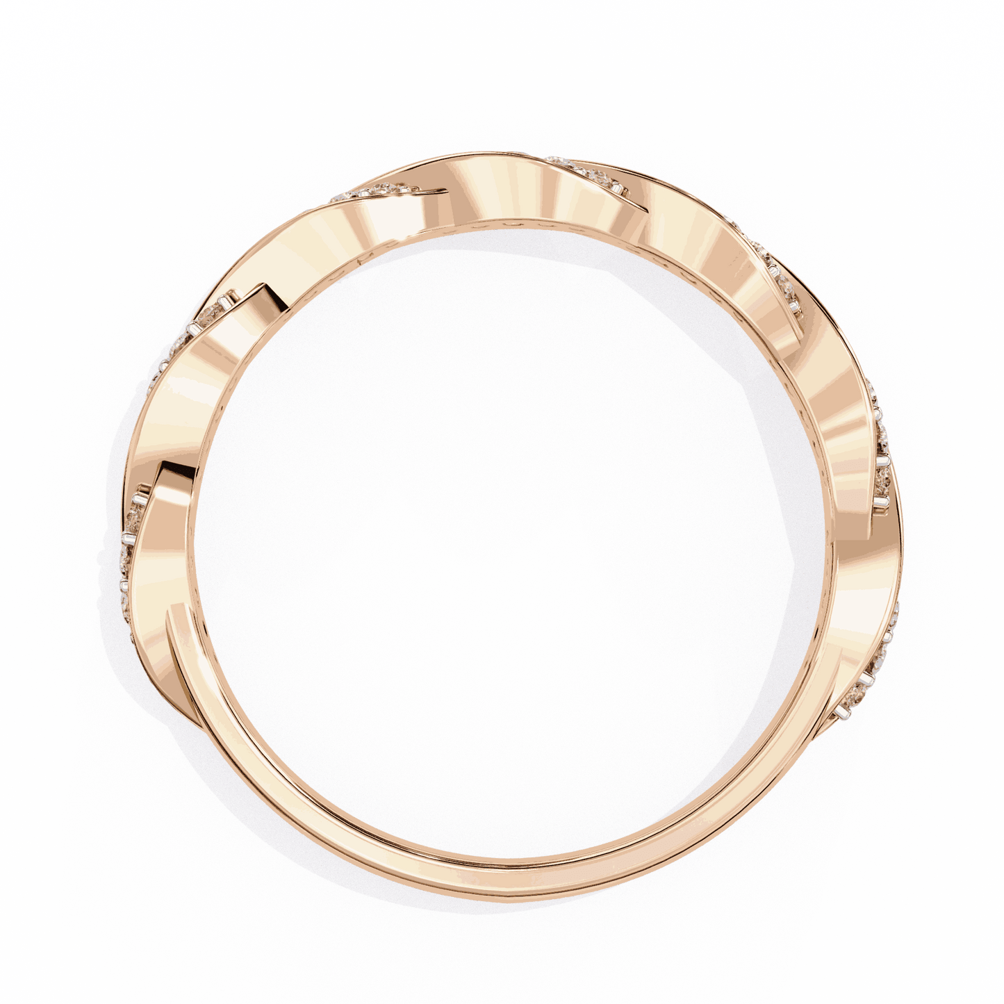Round Cut Lab Grown Diamond Pave Engagement Ring with Twisted Infinity Braid Band