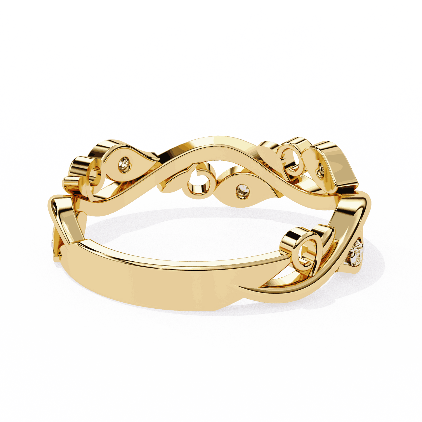 Round Cut Lab Grown Diamond Vintage Engagement Ring with Vine and Leaf Eternity Band