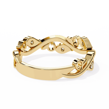 Round Cut Lab Grown Diamond Vintage Engagement Ring with Vine and Leaf Eternity Band