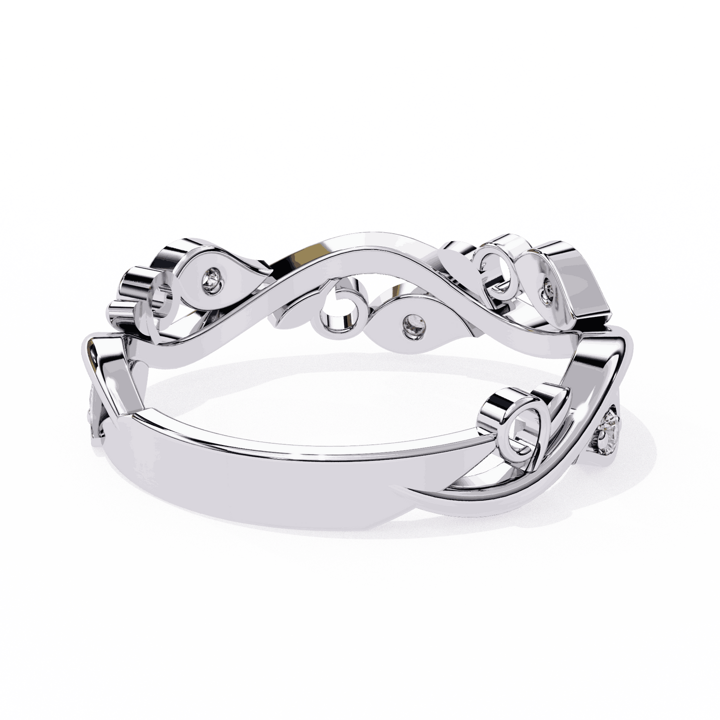 Round Cut Lab Grown Diamond Vintage Engagement Ring with Vine and Leaf Eternity Band