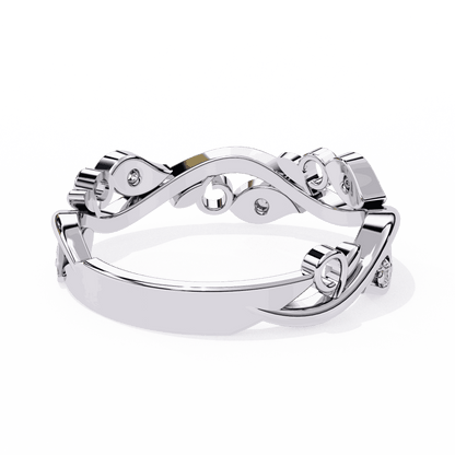 Round Cut Lab Grown Diamond Vintage Engagement Ring with Vine and Leaf Eternity Band