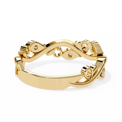 Round Cut Lab Grown Diamond Vintage Engagement Ring with Vine and Leaf Eternity Band