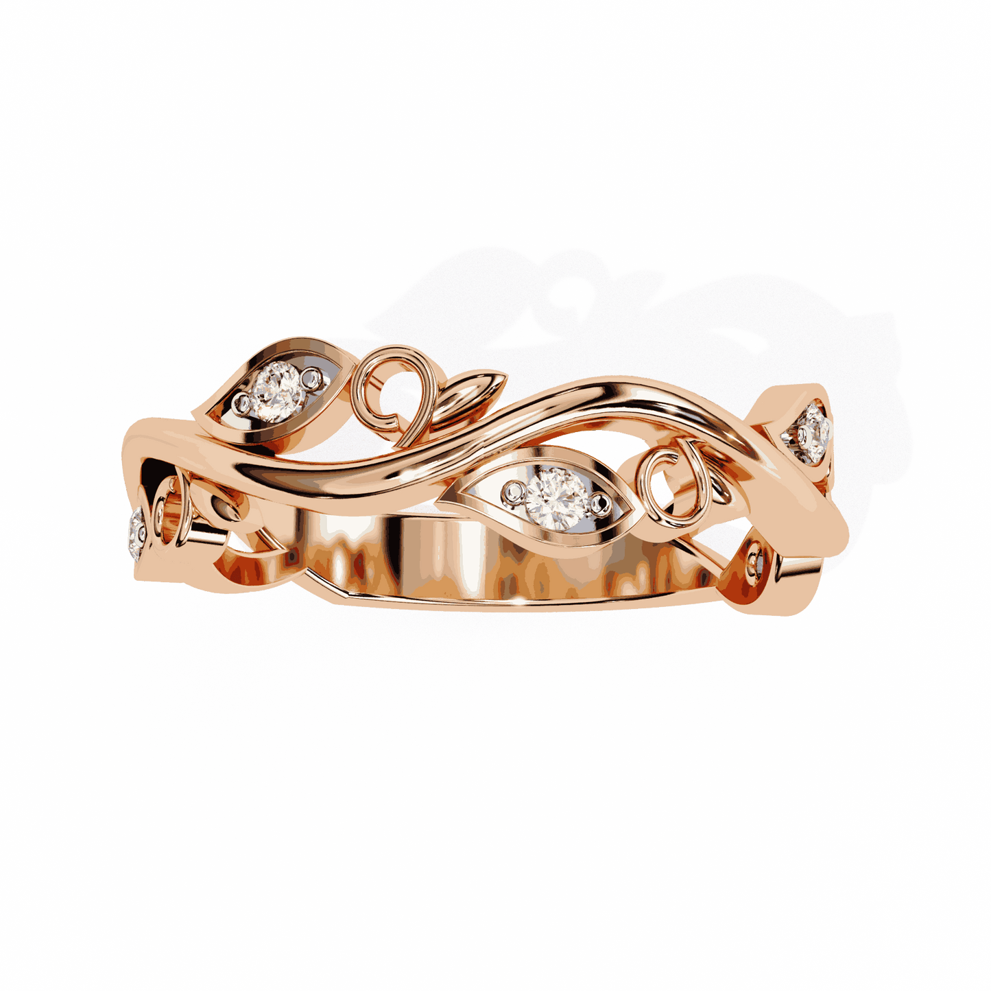Round Cut Lab Grown Diamond Vintage Engagement Ring with Vine and Leaf Eternity Band