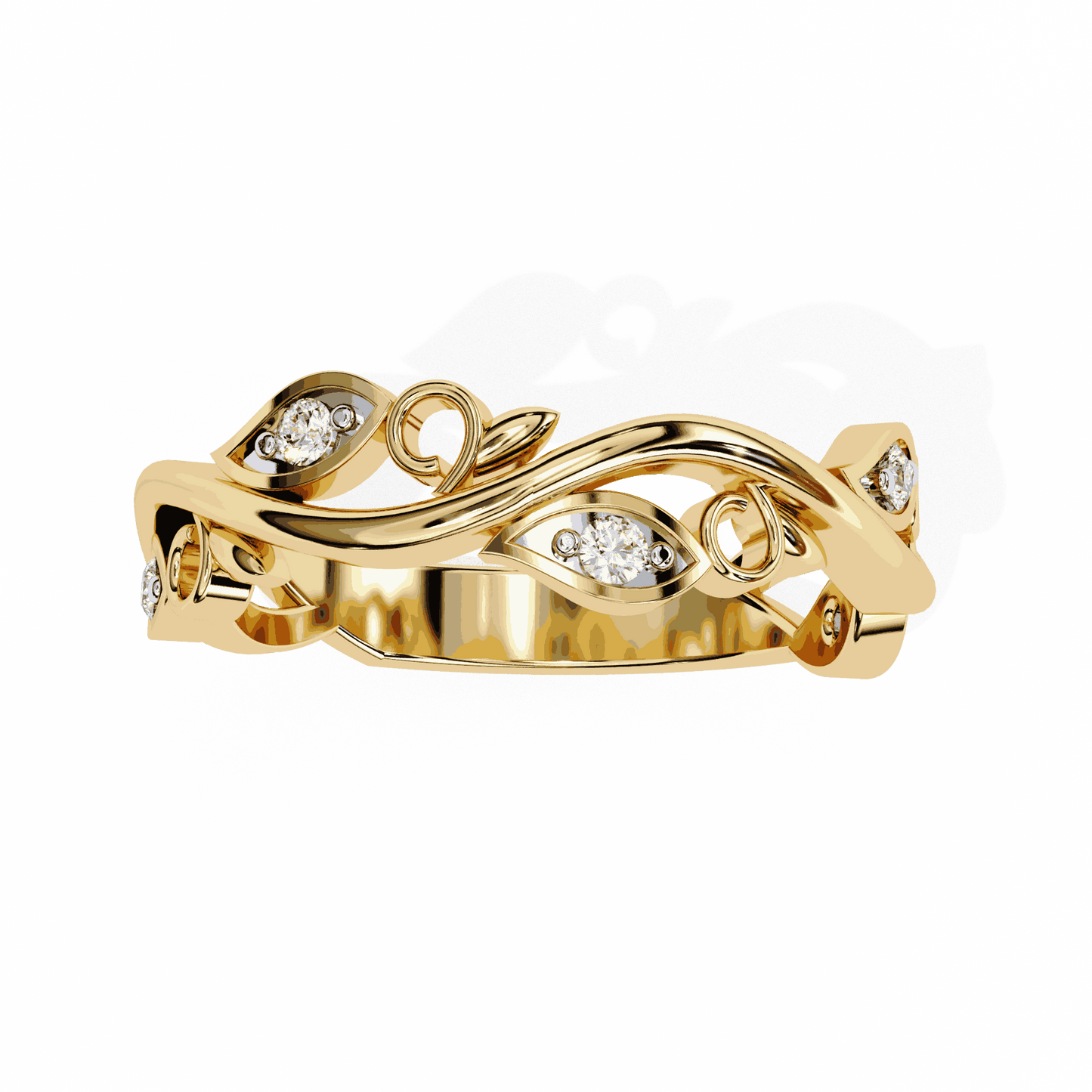Round Cut Lab Grown Diamond Vintage Engagement Ring with Vine and Leaf Eternity Band