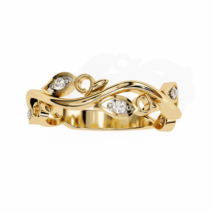 Round Cut Lab Grown Diamond Vintage Engagement Ring with Vine and Leaf Eternity Band