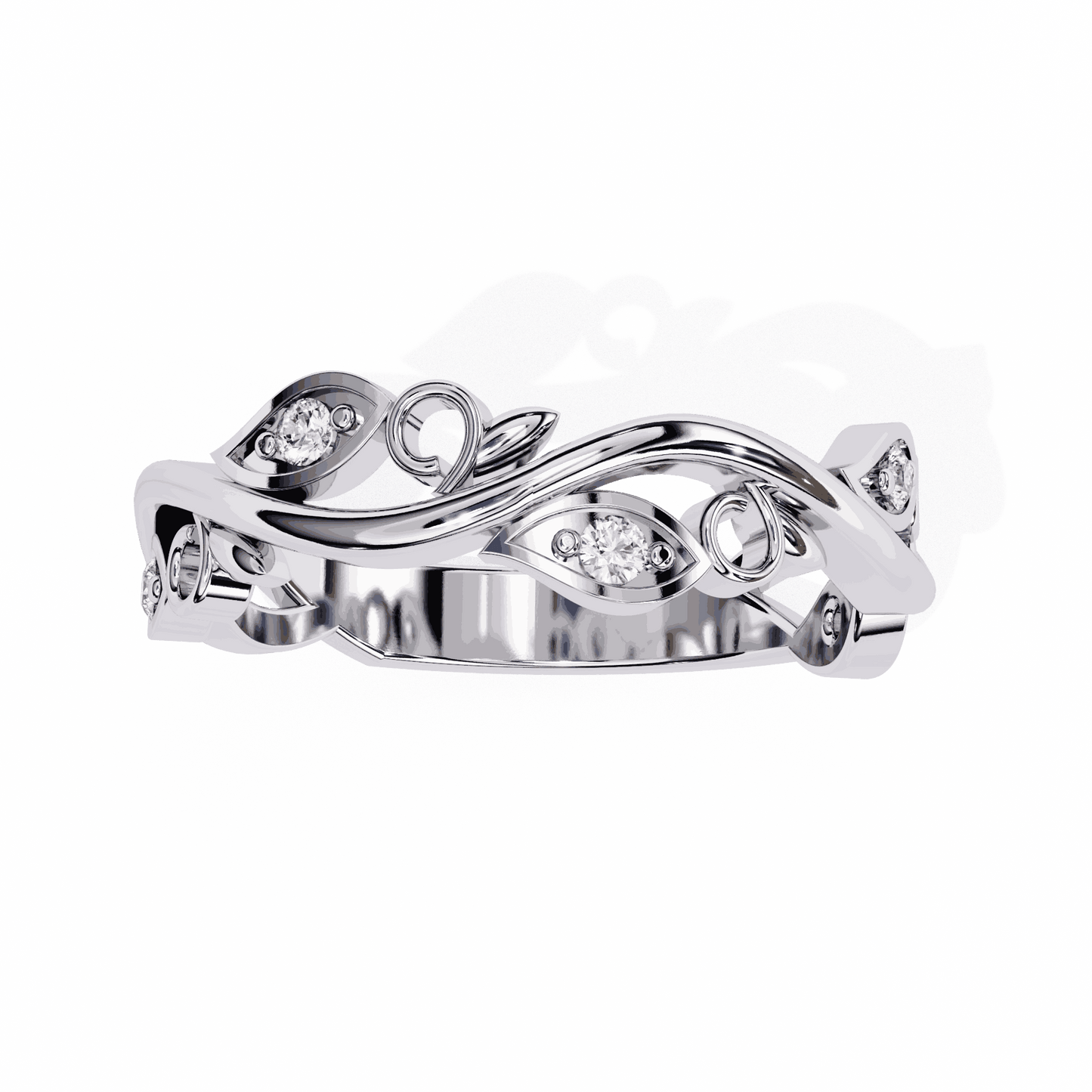 Round Cut Lab Grown Diamond Vintage Engagement Ring with Vine and Leaf Eternity Band