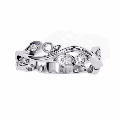 Round Cut Lab Grown Diamond Vintage Engagement Ring with Vine and Leaf Eternity Band