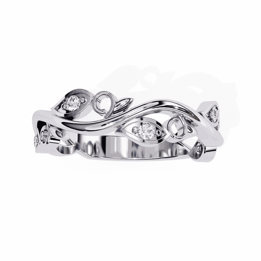 Round Cut Lab Grown Diamond Vintage Engagement Ring with Vine and Leaf Eternity Band