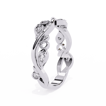 Round Cut Lab Grown Diamond Vintage Engagement Ring with Vine and Leaf Eternity Band