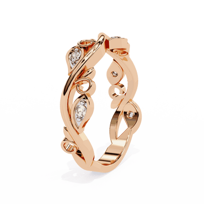 Round Cut Lab Grown Diamond Vintage Engagement Ring with Vine and Leaf Eternity Band