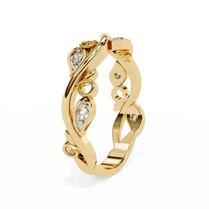 Round Cut Lab Grown Diamond Vintage Engagement Ring with Vine and Leaf Eternity Band