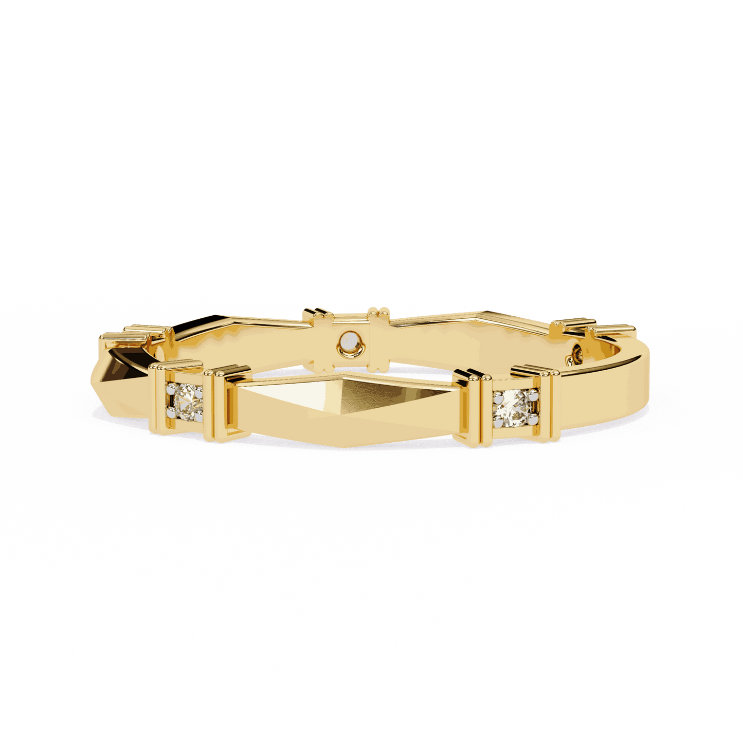 Round Cut Lab Grown Diamond Vintage Engagement Ring with Art Deco Pillar Stationed Band