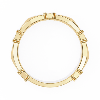 Round Cut Lab Grown Diamond Vintage Engagement Ring with Art Deco Pillar Stationed Band