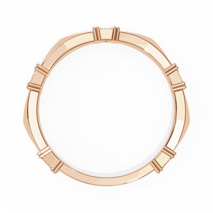 Round Cut Lab Grown Diamond Vintage Engagement Ring with Art Deco Pillar Stationed Band