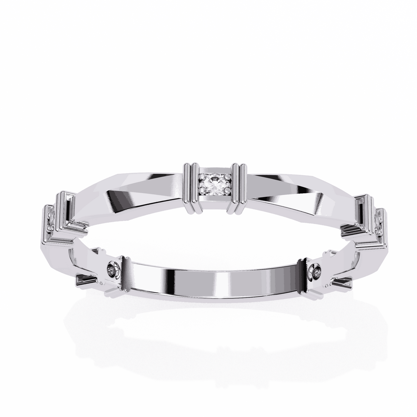 Round Cut Lab Grown Diamond Vintage Engagement Ring with Art Deco Pillar Stationed Band