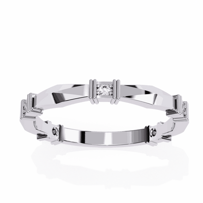 Round Cut Lab Grown Diamond Vintage Engagement Ring with Art Deco Pillar Stationed Band