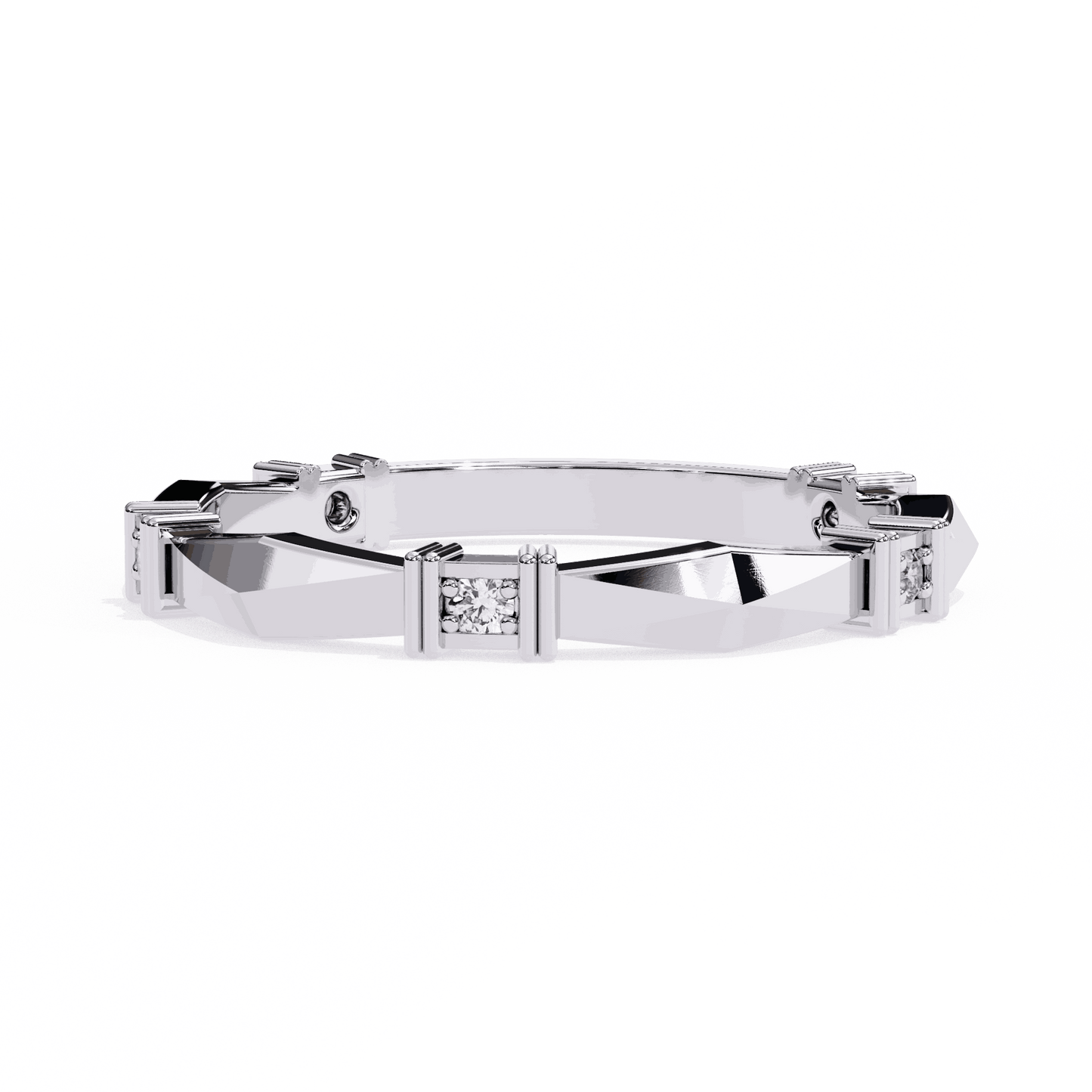 Round Cut Lab Grown Diamond Vintage Engagement Ring with Art Deco Pillar Stationed Band
