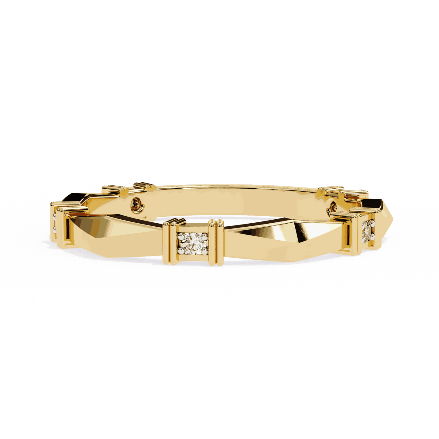 Round Cut Lab Grown Diamond Vintage Engagement Ring with Art Deco Pillar Stationed Band
