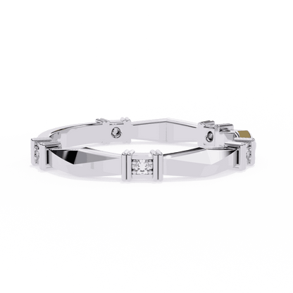 Round Cut Lab Grown Diamond Vintage Engagement Ring with Art Deco Pillar Stationed Band