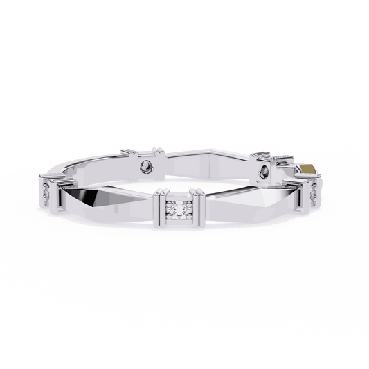 Round Cut Lab Grown Diamond Vintage Engagement Ring with Art Deco Pillar Stationed Band