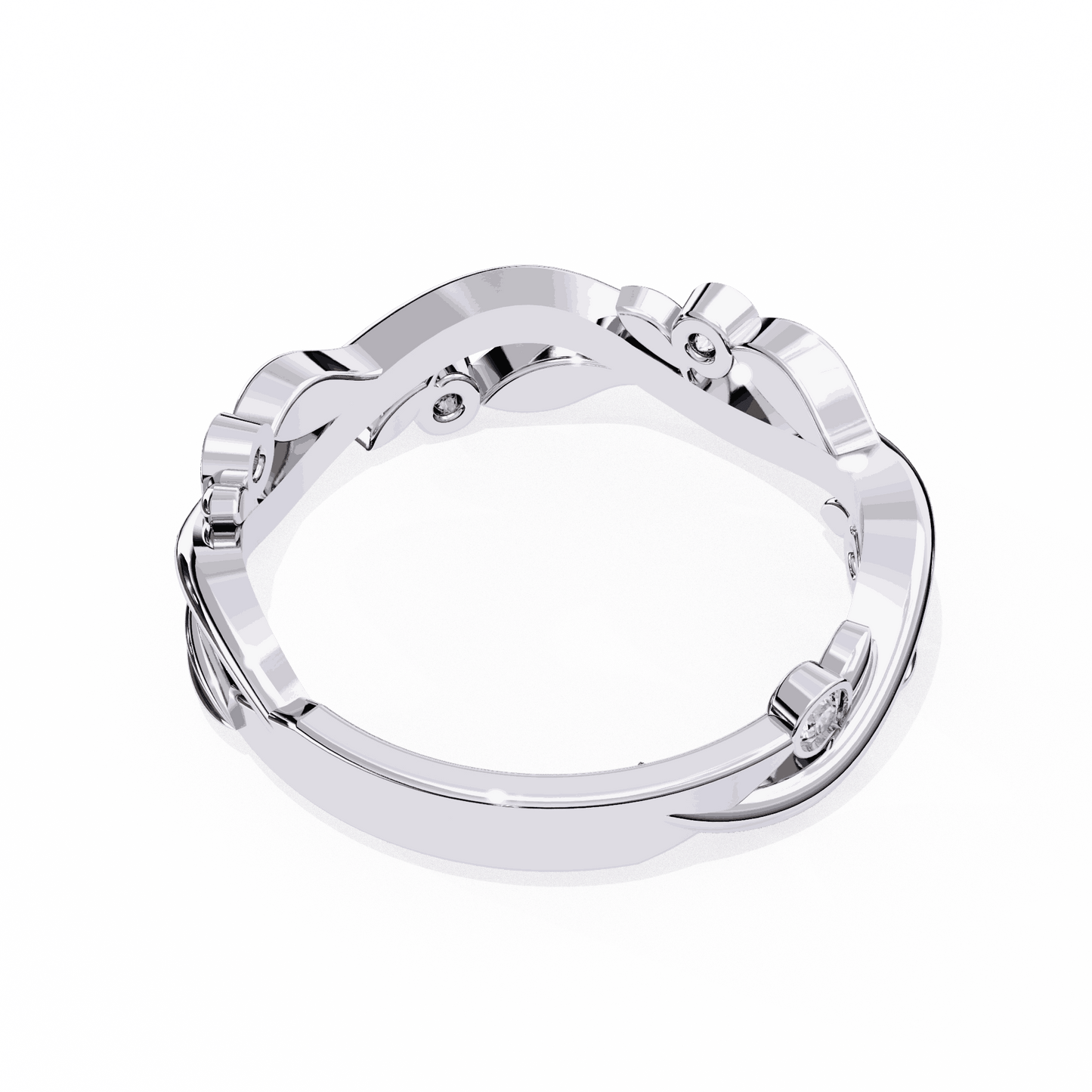 Round Cut Lab Grown Diamond Bezel Engagement Ring with Olive Branch and Berry Eternity Band