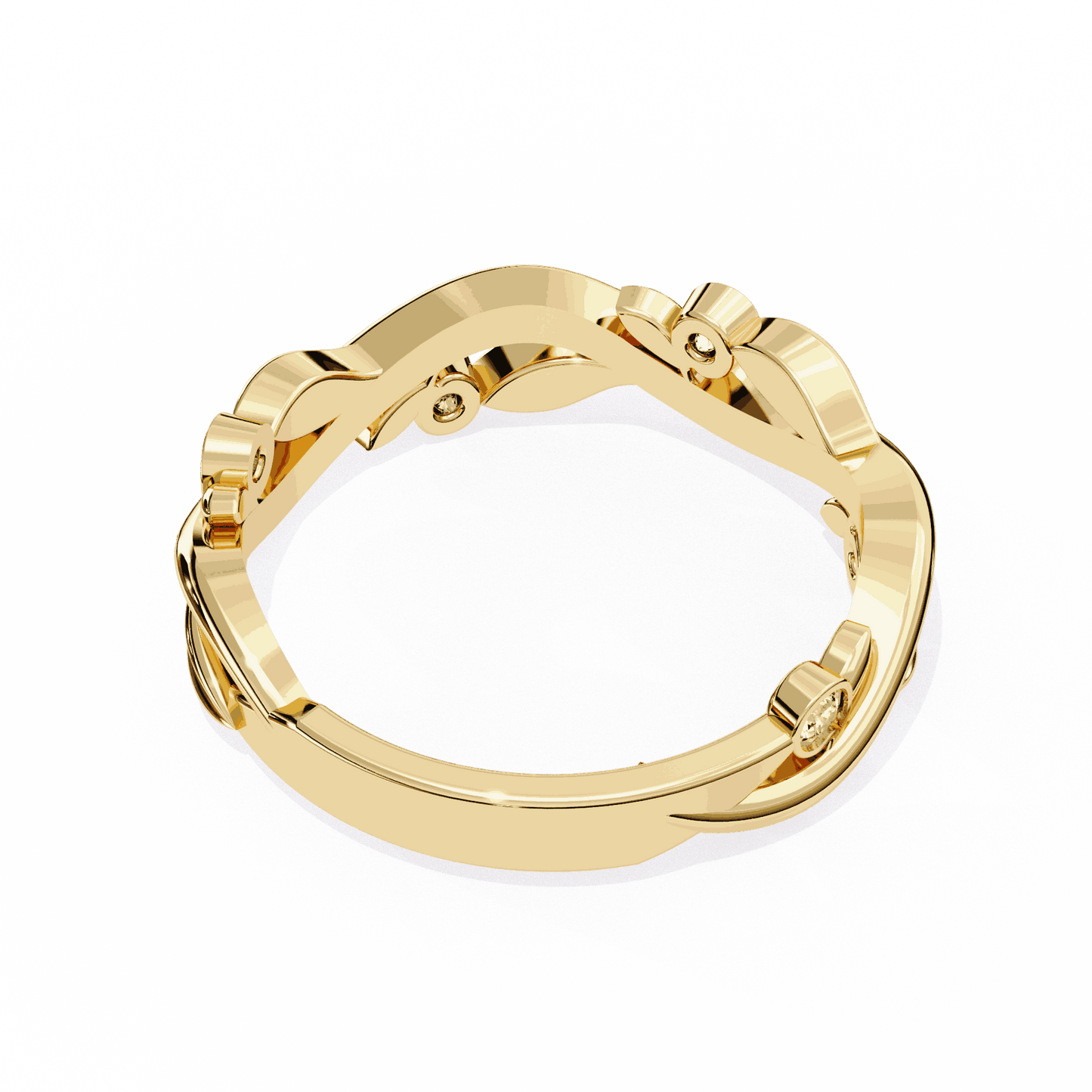 Round Cut Lab Grown Diamond Bezel Engagement Ring with Olive Branch and Berry Eternity Band