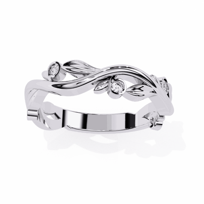 Round Cut Lab Grown Diamond Bezel Engagement Ring with Olive Branch and Berry Eternity Band