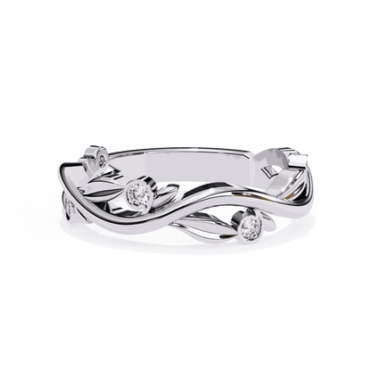 Round Cut Lab Grown Diamond Bezel Engagement Ring with Olive Branch and Berry Eternity Band