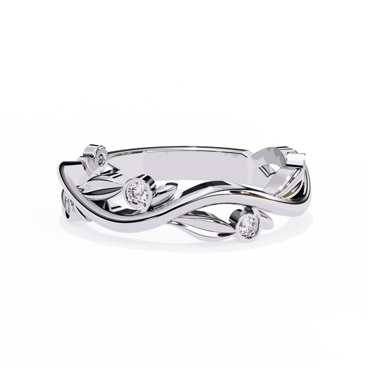 Round Cut Lab Grown Diamond Bezel Engagement Ring with Olive Branch and Berry Eternity Band