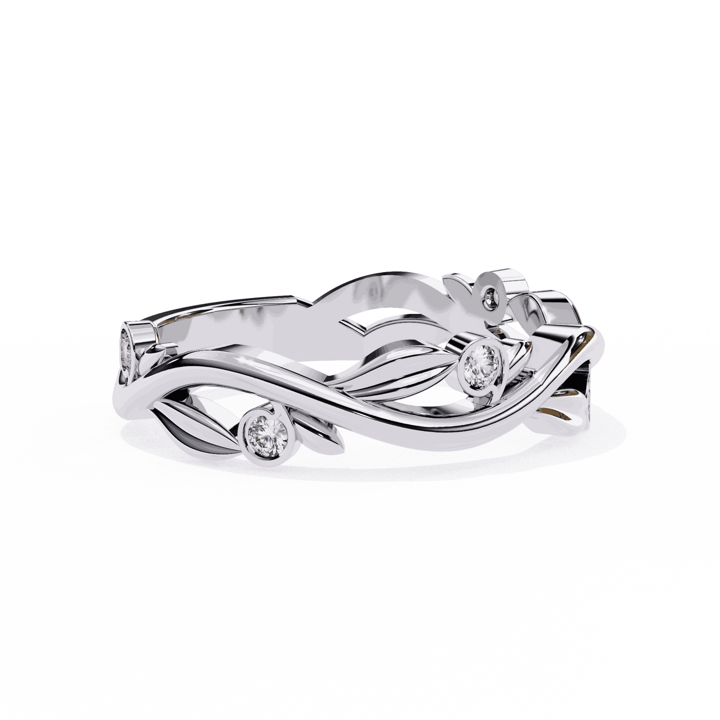 Round Cut Lab Grown Diamond Bezel Engagement Ring with Olive Branch and Berry Eternity Band