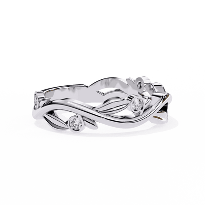 Round Cut Lab Grown Diamond Bezel Engagement Ring with Olive Branch and Berry Eternity Band