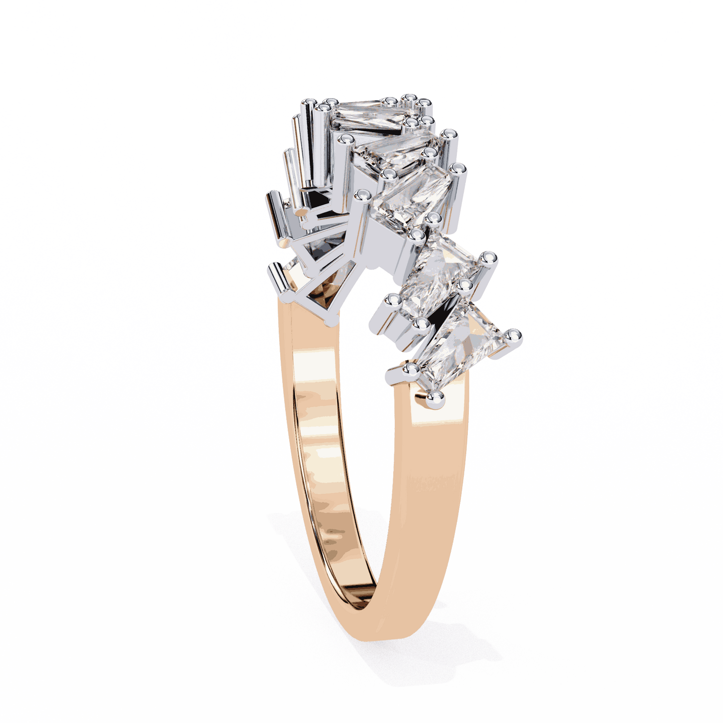 Emerald Cut Lab Grown Diamond Vintage Engagement Ring with Scattered Confetti Mixed Cut Cluster