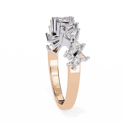 Emerald Cut Lab Grown Diamond Vintage Engagement Ring with Scattered Confetti Mixed Cut Cluster