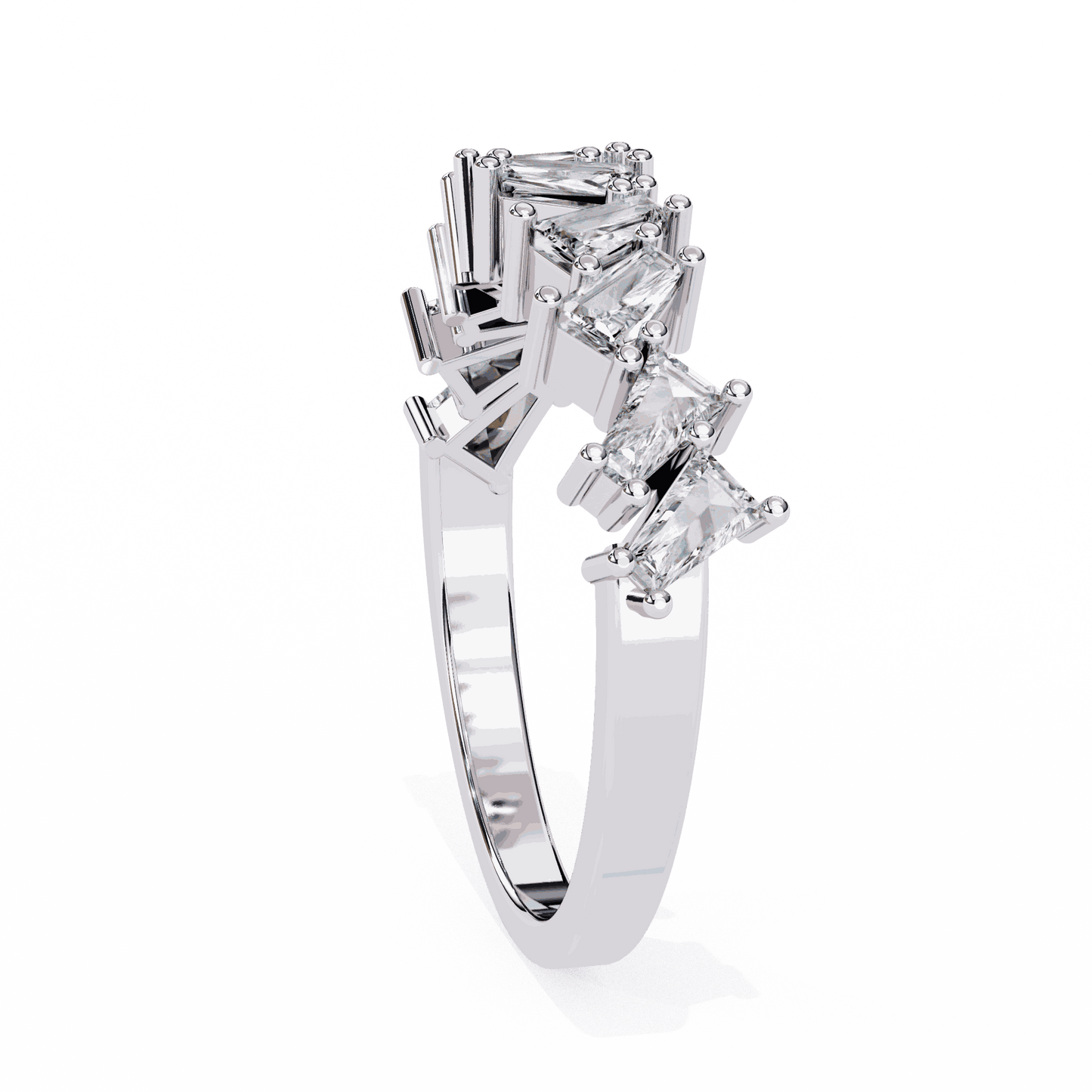 Emerald Cut Lab Grown Diamond Vintage Engagement Ring with Scattered Confetti Mixed Cut Cluster