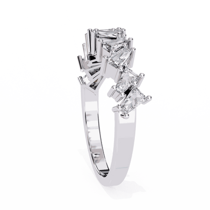 Emerald Cut Lab Grown Diamond Vintage Engagement Ring with Scattered Confetti Mixed Cut Cluster