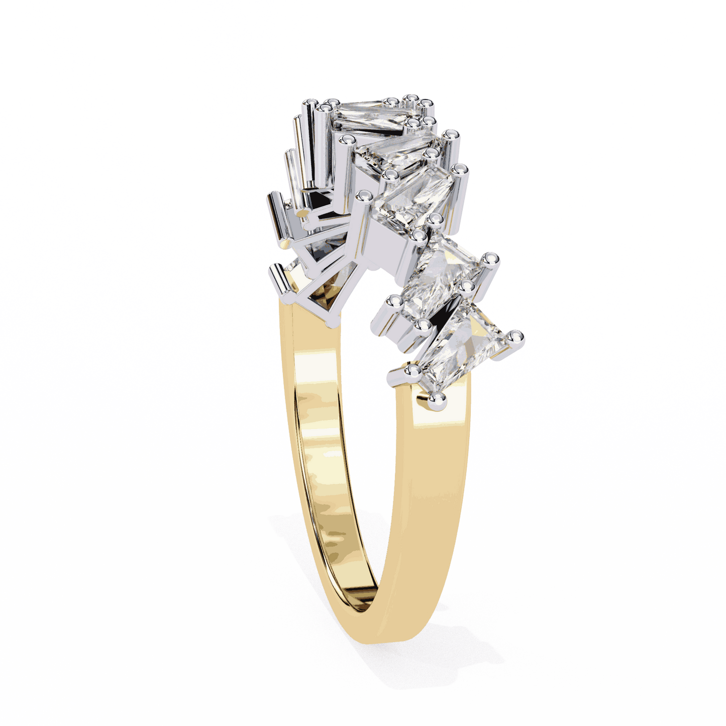 Emerald Cut Lab Grown Diamond Vintage Engagement Ring with Scattered Confetti Mixed Cut Cluster