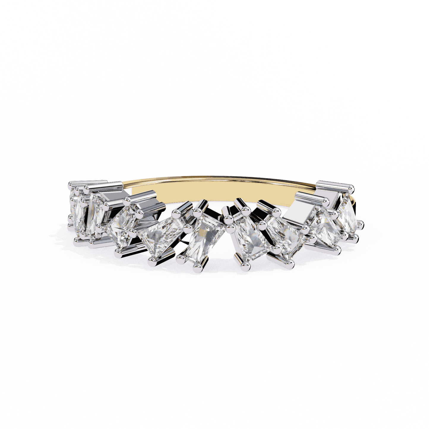 Emerald Cut Lab Grown Diamond Vintage Engagement Ring with Scattered Confetti Mixed Cut Cluster