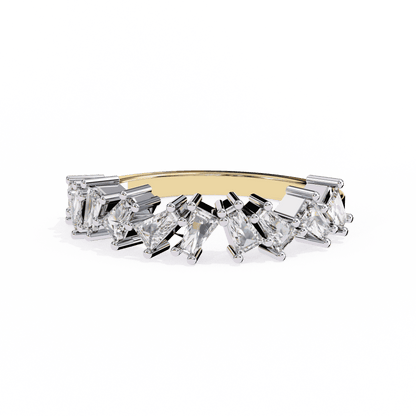 Emerald Cut Lab Grown Diamond Vintage Engagement Ring with Scattered Confetti Mixed Cut Cluster