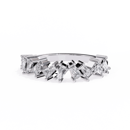 Emerald Cut Lab Grown Diamond Vintage Engagement Ring with Scattered Confetti Mixed Cut Cluster