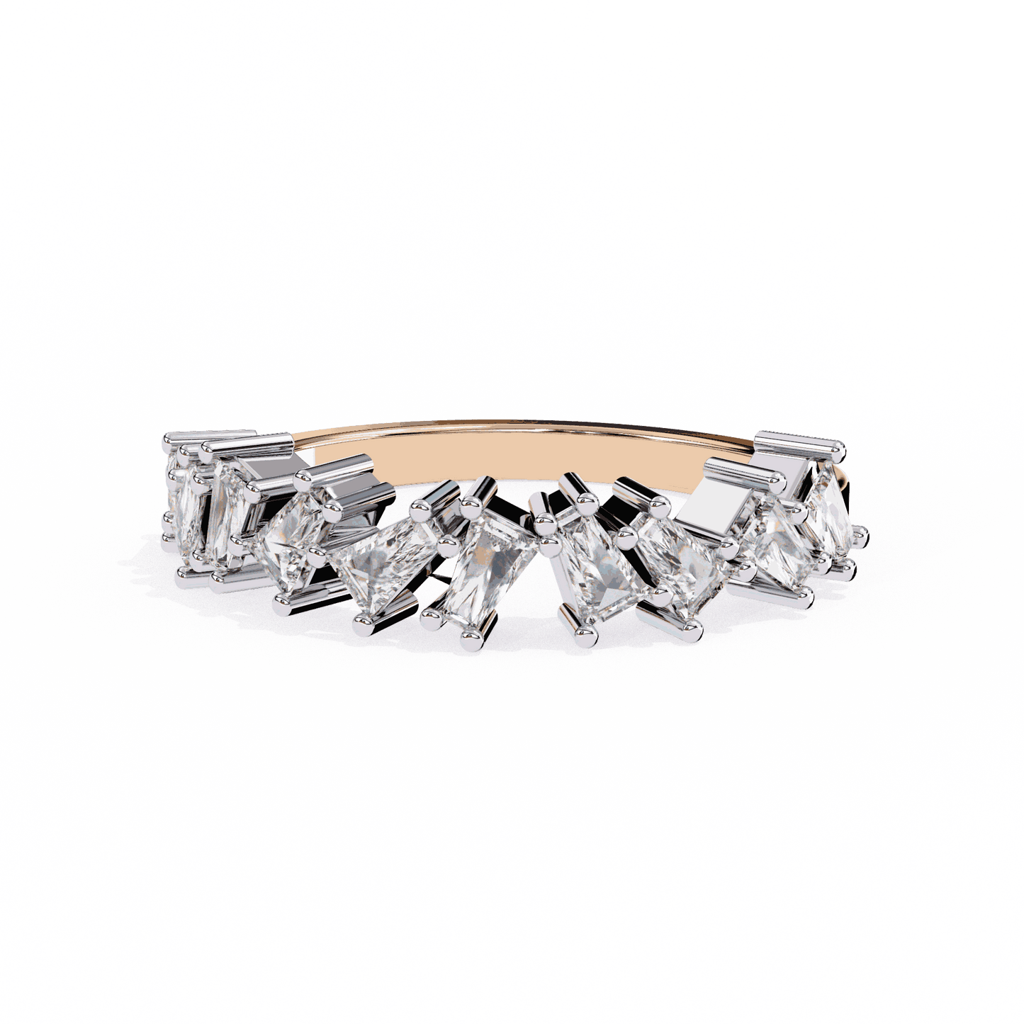 Emerald Cut Lab Grown Diamond Vintage Engagement Ring with Scattered Confetti Mixed Cut Cluster