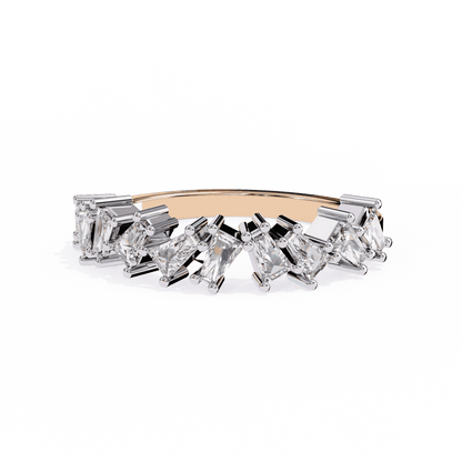 Emerald Cut Lab Grown Diamond Vintage Engagement Ring with Scattered Confetti Mixed Cut Cluster