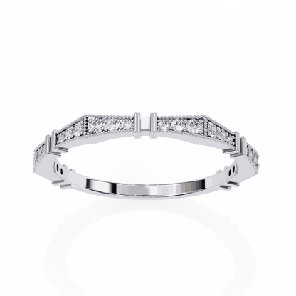 Round Cut Lab Grown Diamond Vintage Engagement Ring with Art Deco Milgrain Pave Pillar Band